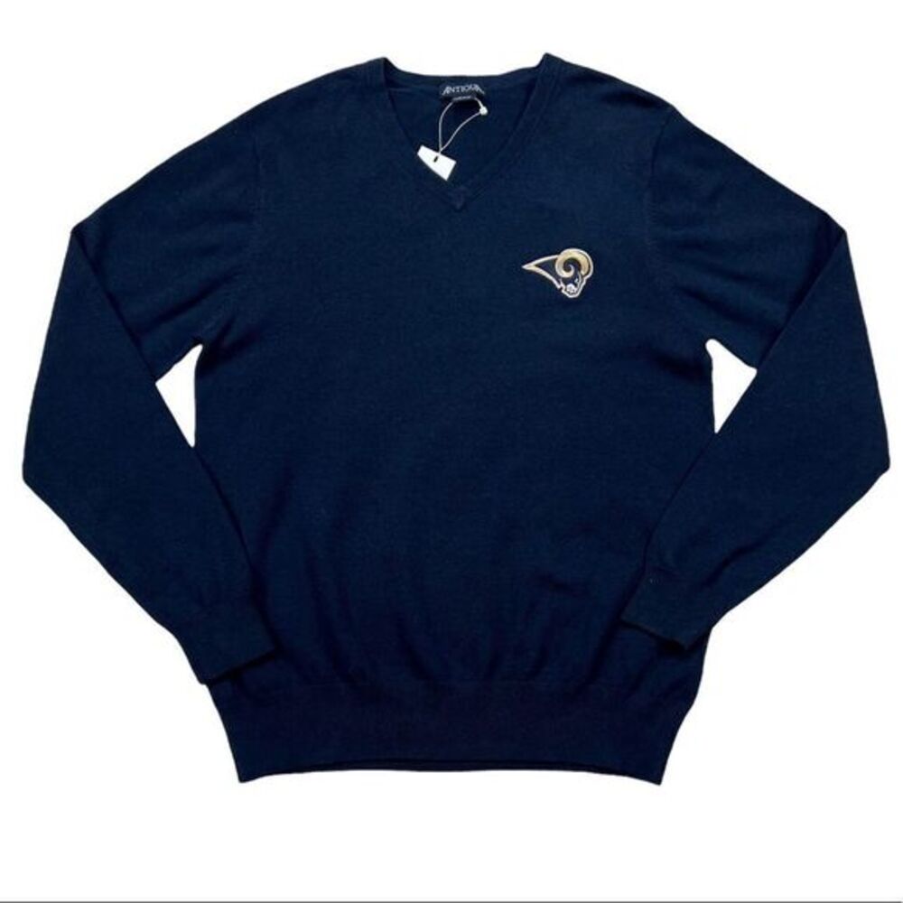 Antigua Men's NFL St. Louis Rams Ambassador Sweater Navy Blue Size Medium